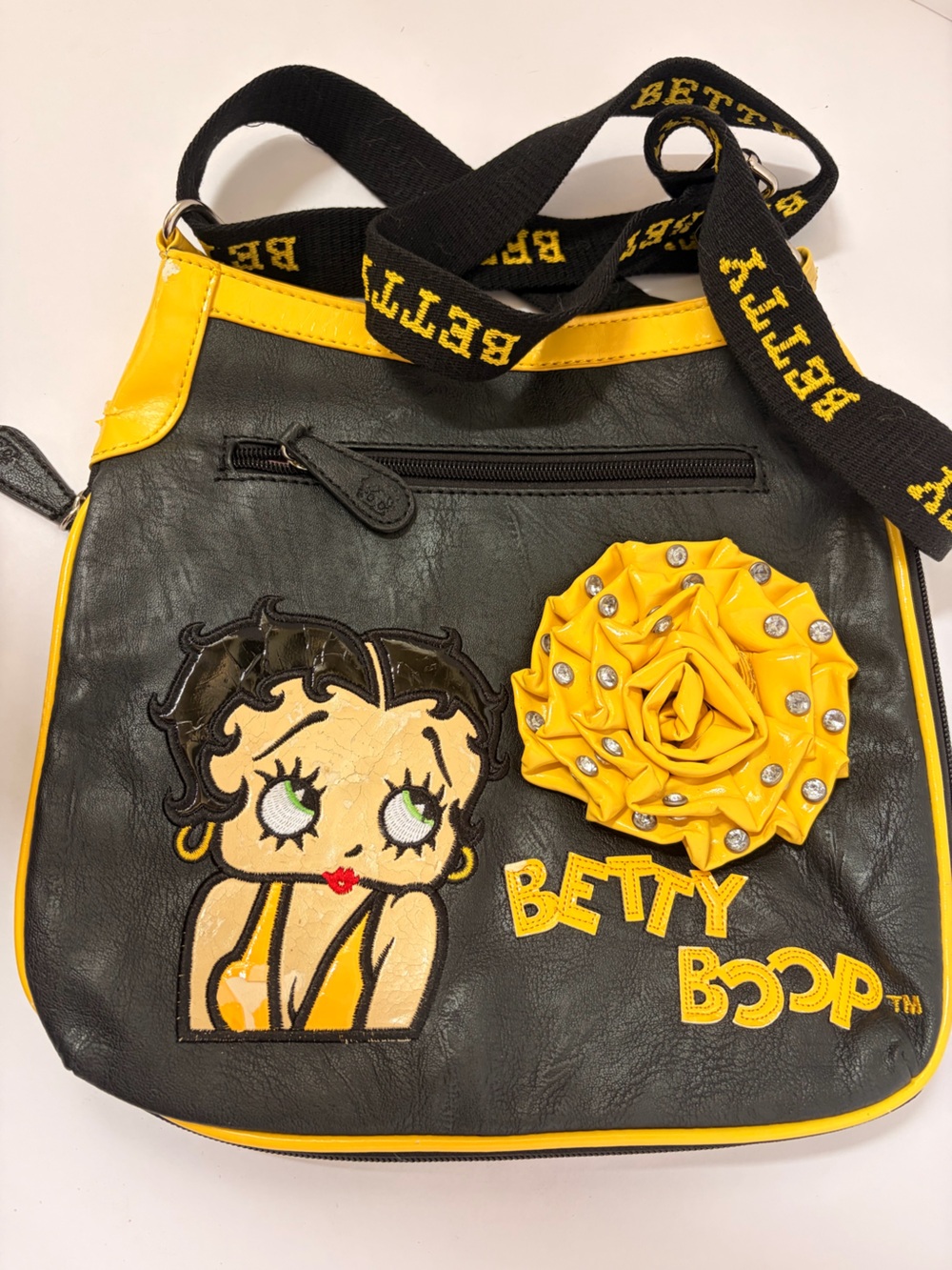 Betty Boop Black and Yellow Crossbody Bag with Rosette